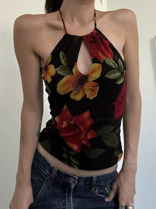 Vintage Floral Hollow Out Cami Top