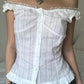 Vintage Lace Embellished Off Shoulder Blouse with Button Front