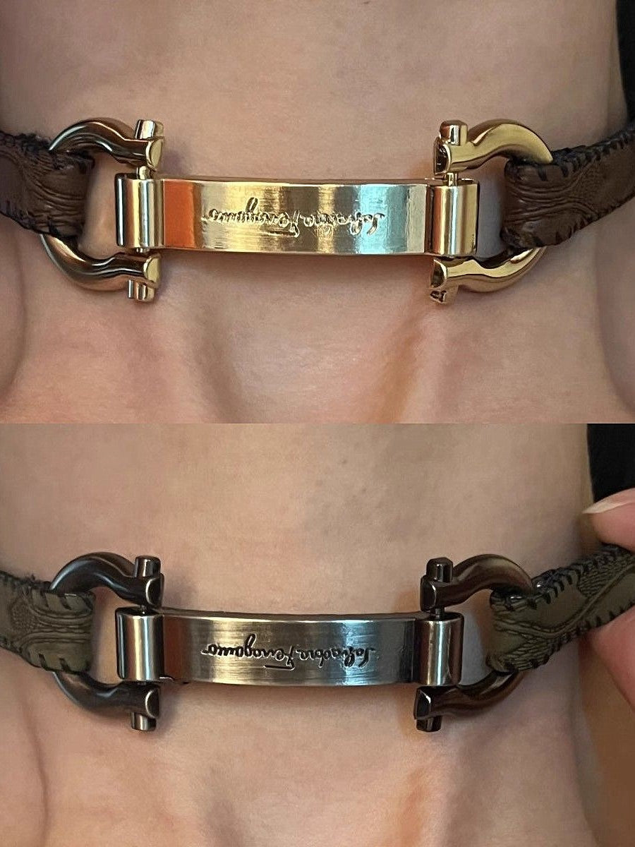 JY Punk Leather Engraved Metal Choker Necklace / Punk Leather Engraved Metal Necklace