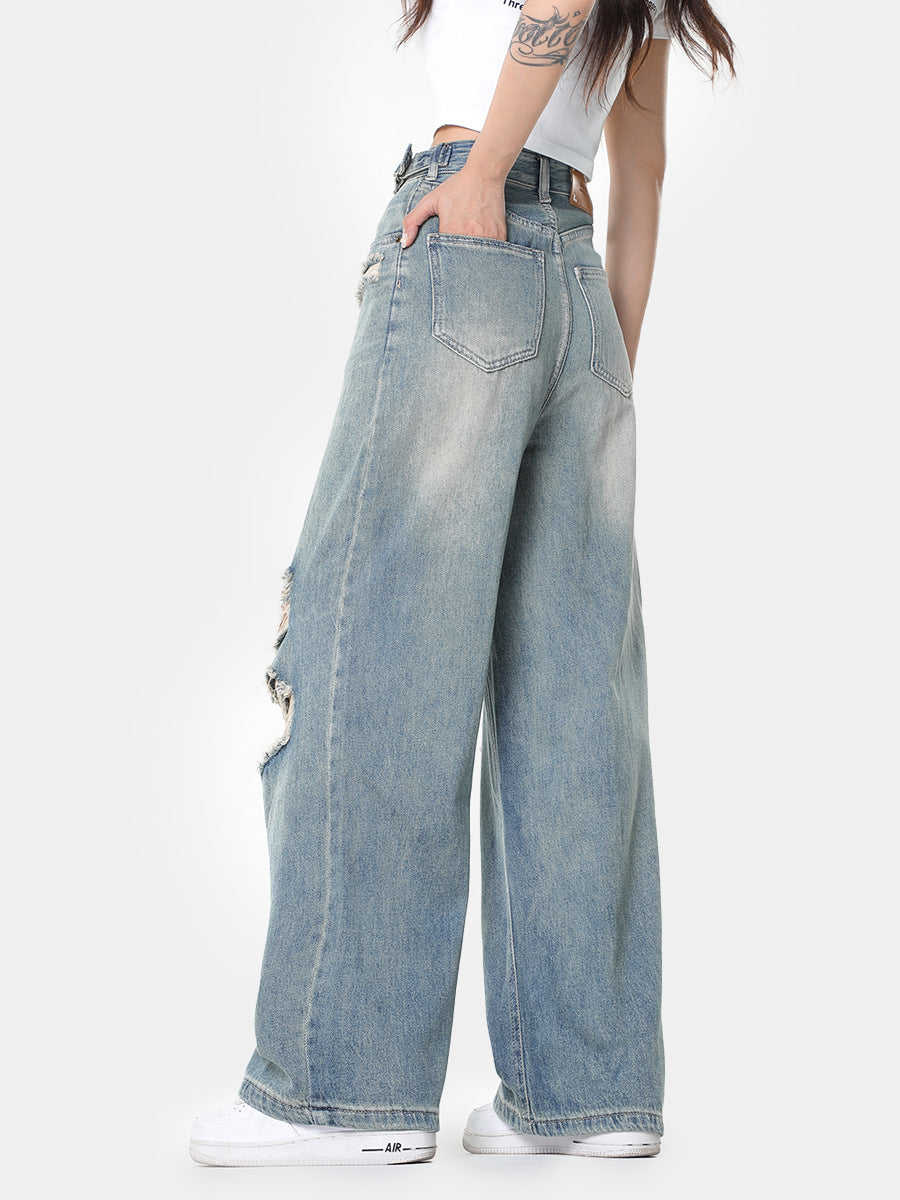 Blue Vintage Wide Leg Ripped Jeans