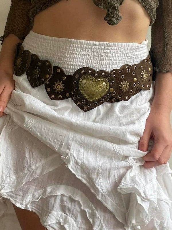 Vintage Brown Heart Studded Belt