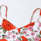 Red Vintage Floral Print V-Neck Cami Top &amp; Maxi Skirt Set 