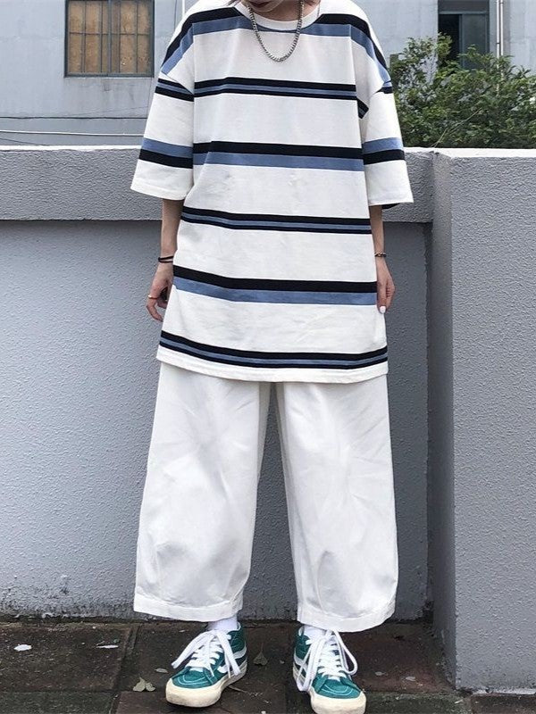 Unisex Contrast Color Hip Hop Oversized Stripe Short Sleeve Top