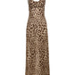 Vintage Leopard Print V Neck Backless Maxi Dress