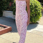 French Pink Print Tie Maxi Dress