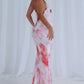 Printed Lace Backless Maxi Dress