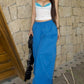 Blue Retro High Waist Wide Leg Cargo Pants