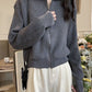 Solid Color Vintage Zipper Lapel Collar Long Sleeve Knitted Sweater