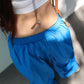 Blue Retro High Waist Wide Leg Cargo Pants