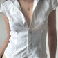 White Vintage Button Front Pocket Blouse