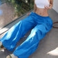 Blue Retro High Waist Wide Leg Cargo Pants