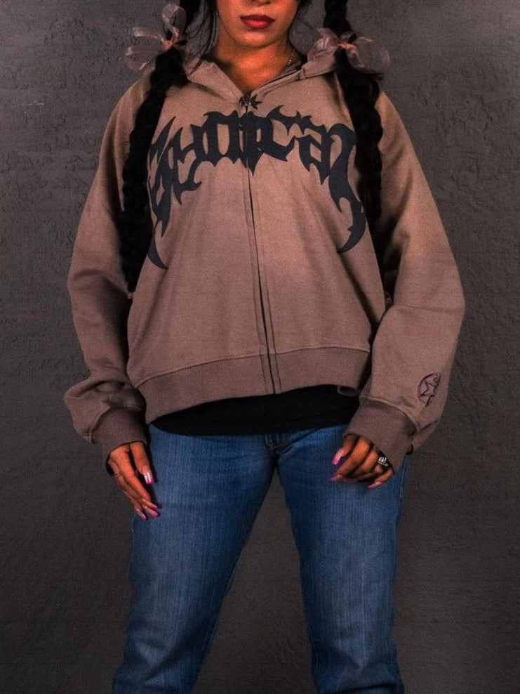 Punk Gothic oversize hoodie with wash effect and letter print