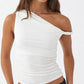 White One Side Ruched Asymmetric Slim Tank Top