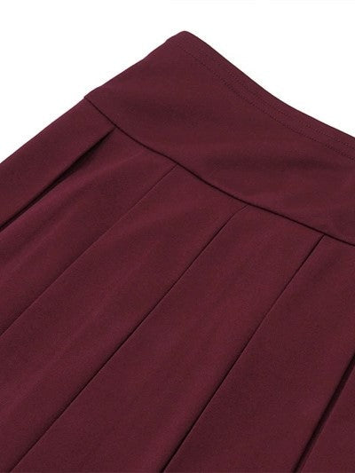 Burgundy Vintage Off Shoulder Button Top &amp; Mini Skirt Set