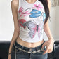 Vintage Floral &amp; Butterfly Pattern Slim Fit Tank Top