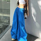 Blue Retro High Waist Wide Leg Cargo Pants