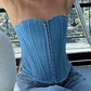 Blue vintage hook closure denim corset top