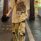 Khaki Hip Hop Oversize Print Short Sleeve Top