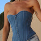 Blue vintage hook closure denim corset top