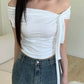 Solid Color Off Shoulder Knot Short Flutter Sleeve Top