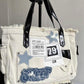 Y2K Large Sticker Canvas Bag with Star Patches