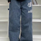 Hip hop straight leg baggy jeans with slogan 