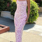 French Pink Print Tie Maxi Dress