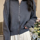 Solid Color Vintage Zipper Lapel Collar Long Sleeve Knitted Sweater