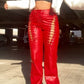 Y2k PU leather pants with cutout detail