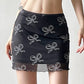 Black Y2K bow pattern mesh mini skirt