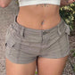 Gray vintage cargo shorts with low waist and pockets