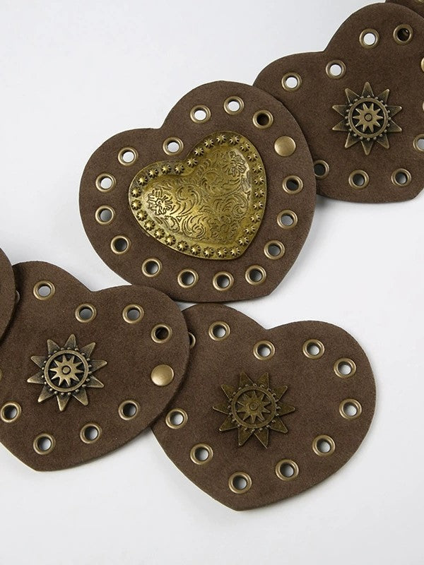 Vintage Brown Heart Studded Belt