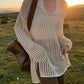 Apricot Vintage Oversized Cutout Long Sleeve Knit Top