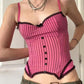 Contrast vintage cami top with lace trim and pinstripe