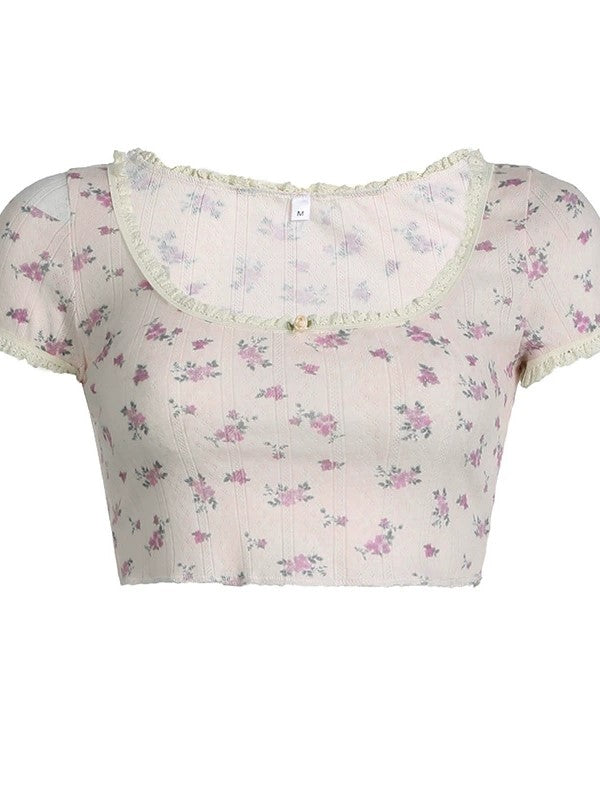 Vintage lace trim floral crop top