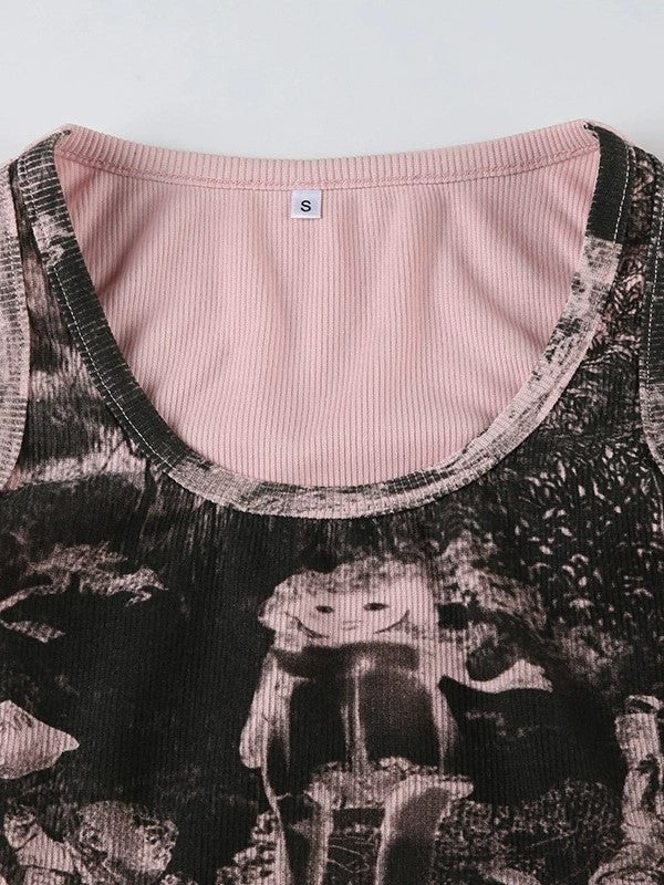 Pink punk graffiti print tank top