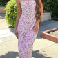 French Pink Print Tie Maxi Dress