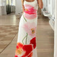 Vintage Floral Print Slim Fit Maxi Dress