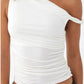 White One Side Ruched Asymmetric Slim Tank Top