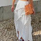 Vintage Slit Lace Up Ruffle Patchwork Maxi Skirt