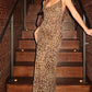 Vintage Leopard Print V Neck Backless Maxi Dress