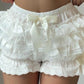 Vintage White Pumpkin Shorts with Lace Ruffle