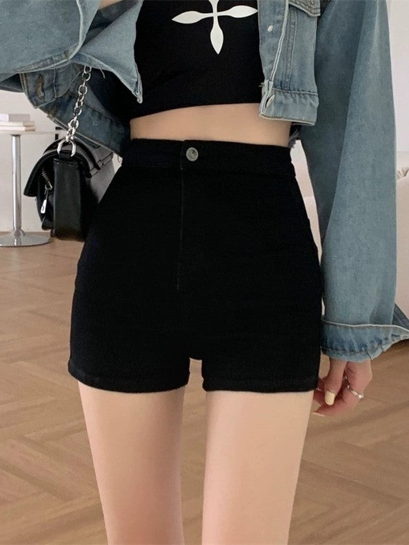 Black Classic Skinny High Waisted Denim Shorts