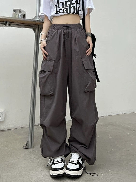 Vintage Y2K Baggy Parachute Cargo Pants with Drawstring