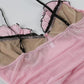 Pink Vintage Lace Up Bow Mesh Cami Top 