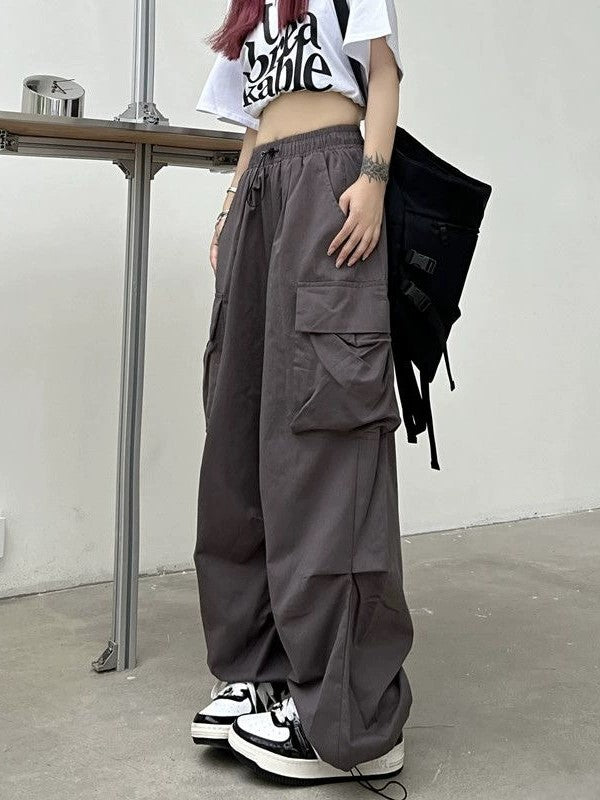 Vintage Y2K Baggy Parachute Cargo Pants with Drawstring