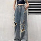 Blue Hip Hop Distressed Ripped Effect Boyfriend Jeans