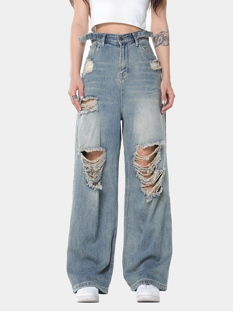 Blue Vintage Wide Leg Ripped Jeans