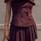 Burgundy Vintage Off Shoulder Button Top &amp; Mini Skirt Set