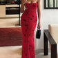 Red Print Halter Maxi Dress